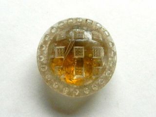 Pretty Little Antique Molded Glass Button Painted Back Yellow Amber Radiant