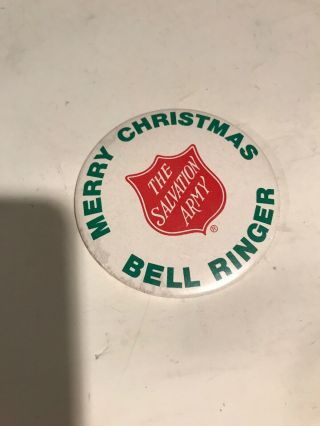 Rare The Salvation Army Merry Christmas Bell Ringer Round Button 3 "