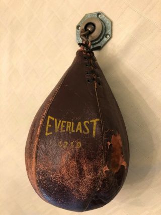 Vintage Antique Leather Everlast Boxing Speed Punching Bag W/ Swivel