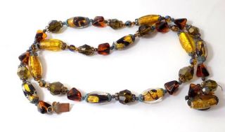 Vintage Amber Glass Beads 5 Sizes & Shapes & Oblong Gold Foil Glass Beads