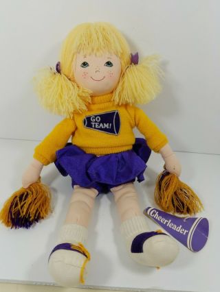 Vintage Russ Berrie Cheerleader Stuffed Plush Doll Yellow Hair Outfit W/tags