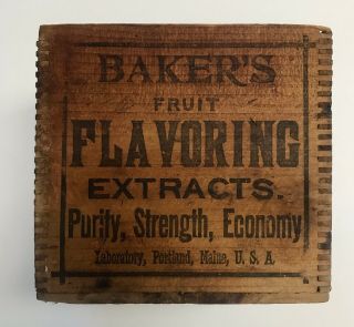 Antique Baker’s Extract Co Wooden Box Crate Advertising Wood Portland Me 1910