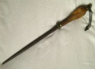 Antique Vintage 16 " Horn Handle Butchers Cast Steel Knife Sharpener -
