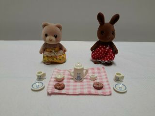 Calico Critters Sylvanian Families Retired Rare Hollie & Andromeda Tea Party Set