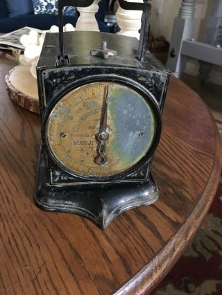 Antique Cast Iron,  Brass Face Universal Family Scale Co.  12 Lb.  Black W/ Gold