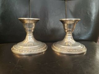 Pair (2) La Pierre Sterling Candlesticks Candle Holders Rope Trim