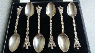 Lovely Vintage Cased Set Six Scottish Silver Plated Thistle Teaspoons - Inverness