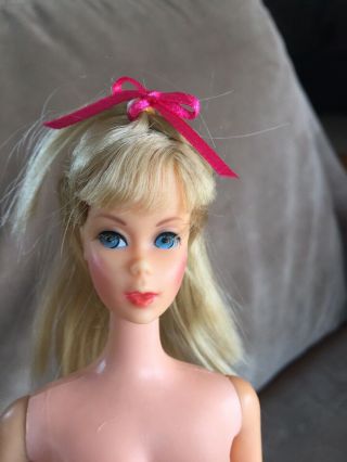 Vintage Mod TNT Twist Turn Blonde Summer Sand Barbie In Pink Green Knit Swimsuit 2