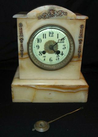 Antique French Pink Marble Mantel Clock W/ Pendulum Maker Unknown P/r
