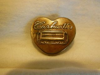 Antique Vintage Carhartts Trolley Car Brass Heart Shaped Metal Uniform Button