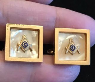 Vintage Shriner Mason Mother Of Pearl And Gold Tone Cufflinks