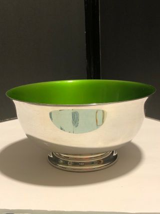 Vintage Reed & Barton 102 Silverplate Bowl With Green Enamel Glaze.  7.  5” 2