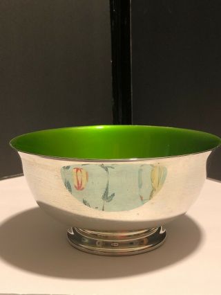 Vintage Reed & Barton 102 Silverplate Bowl With Green Enamel Glaze.  7.  5” 3
