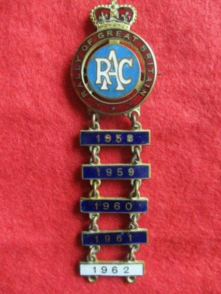 Rare 1958 Royal Automobile Club Rally Badge - With Year Attachments 1958 - 1962