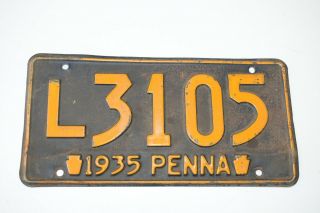 Vintage Antique 1935 Pennsylvania Pa License Plate Tag Penna Keystone L3105