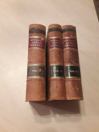 3 Vintage Missouri Leather Hardback Law Books Dated 1886 - 1890 - 1893 Very Rare