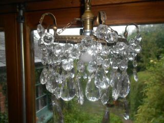 Vintage French Ornate Glass Brass Small Chandelier