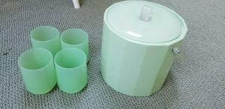 Rare Green Georges Briard Signed Mid Century / Ice Bucket W/ 4 Cups