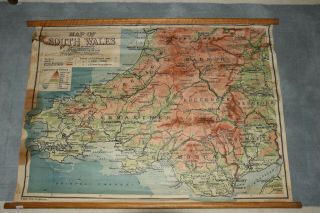 Vintage Pull Roll Down School Wall Map South Wales