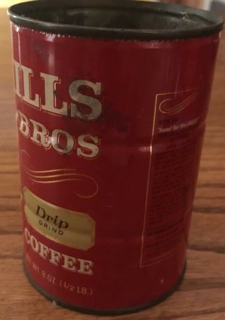VINTAGE HILLS BROS COFFEE CAN 1/2lb 8oz TIN RARE 2