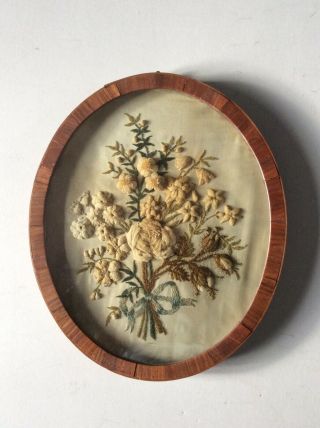 Framed Antique Silkwork Picture Of A Floral Spray