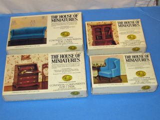 4 Vtg The House Of Miniatures Chippendale Dollhouse Wood Furniture Open Kits