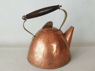 Mid Century Unusual Copper Brass Stove Top Kettle Stylish Worn Patina Vintage