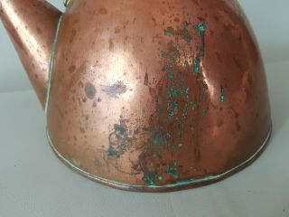 Mid century unusual copper brass stove top kettle stylish worn patina vintage 3