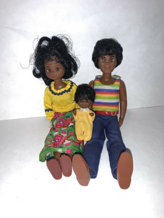 Vintage Mattel Dolls Sunshine Family African American Mom Dad Baby