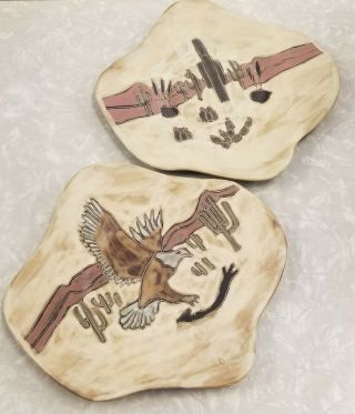 Mara Mexico Stoneware Dinner Plate/wall Art - 4 Odd Size Plates Rare