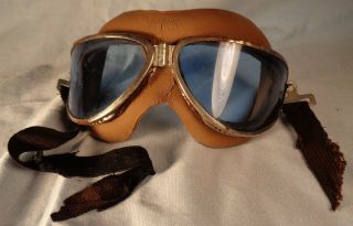 Pair Antique Rocket Goggles Blue Lenses Motorcycle Aircraft Airplane Aviation