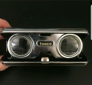 Vintage Tasco Pocket Size Folding Theater Binoculars / Japan Rare