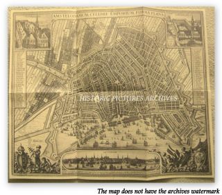 Antique Folding Map Of Amersterdam 1650 By Claes Visscher Rembrandt Period