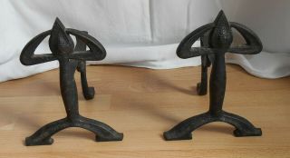 Antique Old Cast Metal Art Nouveau Fire Dogs Or Tool Rests X 2