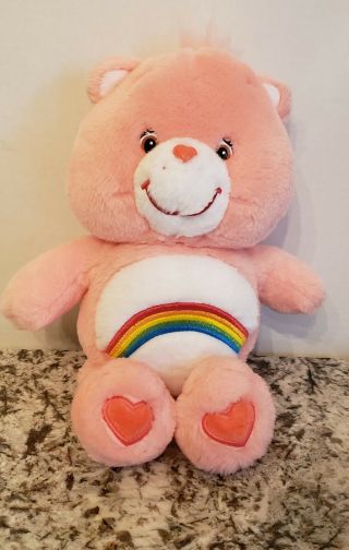 Care Bears Cheer Bear 2002 Pink Rainbow 14” Plush Stuffed Animal Toy.