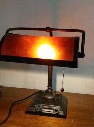 Bankers Lamp Amber Shade Antique Vintage Mission Style Office Desk Light 2
