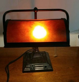 Bankers Lamp Amber Shade Antique Vintage Mission Style Office Desk Light 3