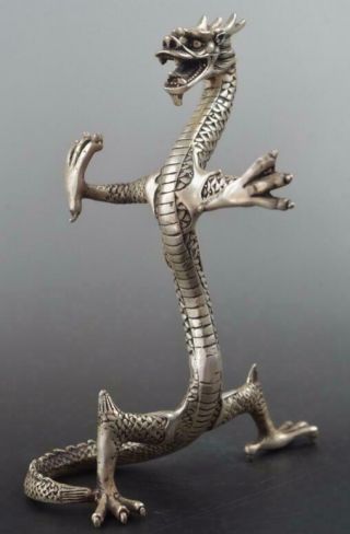 Handwork Collectible China Old Miao Silver Carve Lifelike Dragon Statue D02