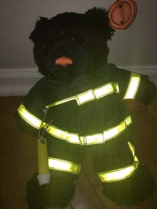 Build A Bear Plush Black Orange Shimmer Halloween Bear Cub Firefighter Outfit