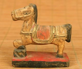 Chinese Old Wood Blessing Horse Statue Figure Table Home Noble Decoration Gift