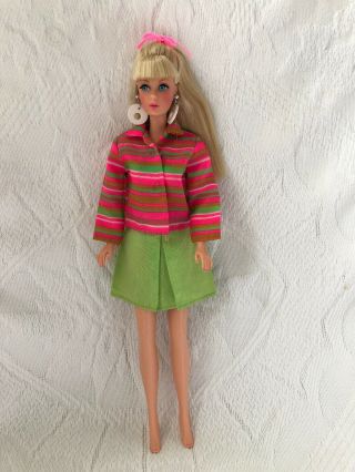 Vintage Barbie Clone Doll Outfit Clothes Mod Pink Green Striped Jacket Skirt Tag