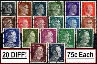 20 Diff Rare Orig Ww2 Nazi Hitler Stamps Postmarked At Locs All Over 3rd Reich