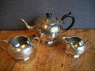 Antique Early 20th Century Civic of Sheffield Silver Plated Tea Service (Scroll) 2