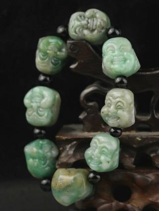 Chinese Natural Jadite Hand - Carved Bracelet Jade Buddha Beads Bangle