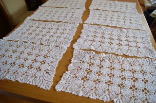 Set Of 8 White Cotton Crochet Lace Placemats 16 " X 11 "