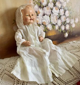 18” Antique Vintage EIH HORSMAN Baby Dimples Composition Cloth Doll Dbl Jointed 2
