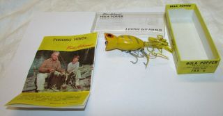 Vintage Fred Arbogast Yellow Hula Popper 753 Fishing Lure W/ Box & Paper Look