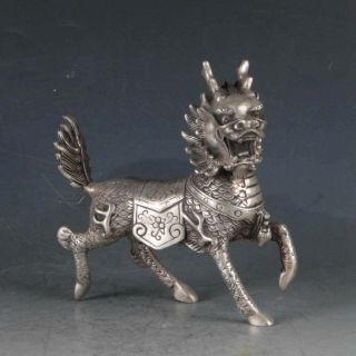 Exquisite Tibetan Silver Unicorn Statue