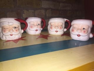 Rare Vintage Pottery Barn Santa Figural Mugs - Set Of 4 Christmas