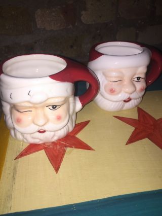 Rare Vintage Pottery Barn SANTA FIGURAL MUGS - SET OF 4 Christmas 2